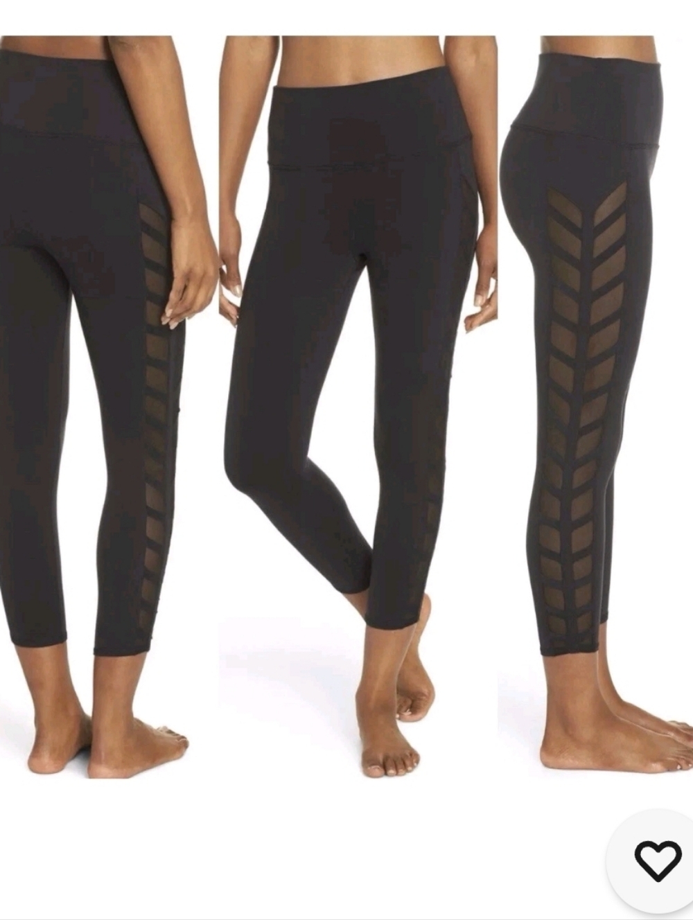 ALO Yoga Black Chevon And Sheer Mesh Sides Leggings
